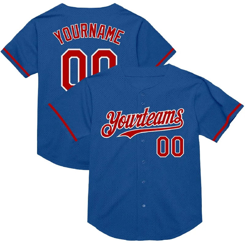 Baseball Jerseys With Team Logos & Custom Names-Custom Blue Red-White Mesh Authentic Throwback Baseball Jersey