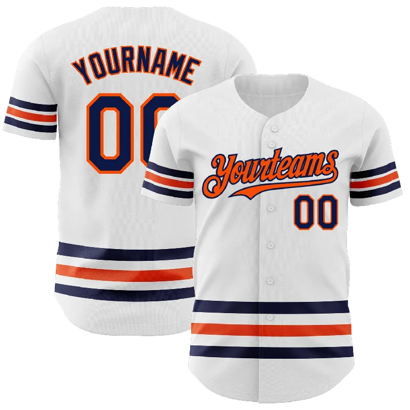 Baseball Jerseys For Custom Team Wear-Custom White Navy-Orange Line Authentic Baseball Jersey