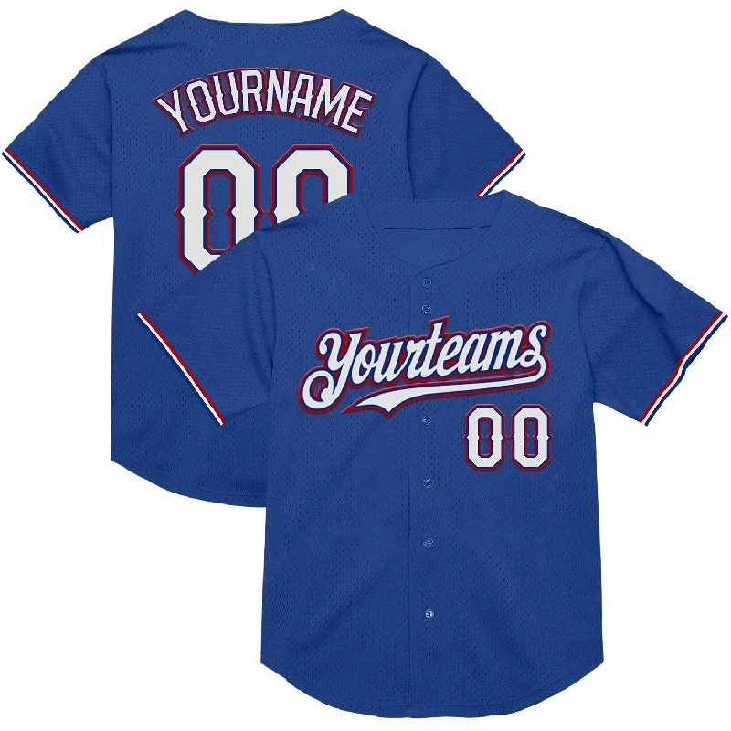 Personalized Baseball Jerseys For Corporate Gifts-Custom Royal White-Red Mesh Authentic Throwback Baseball Jersey