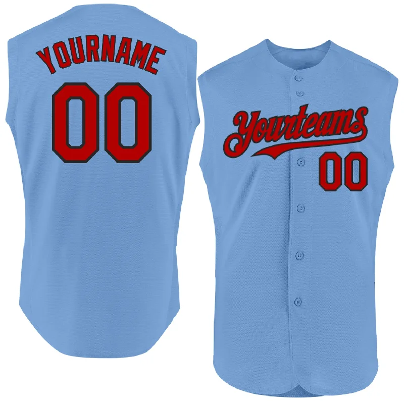 Custom Baseball Jerseys-Custom Light Blue Red-Black Authentic Sleeveless Baseball Jersey