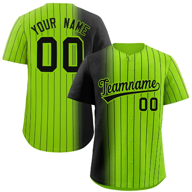 Baseball Jerseys With Player Numbers-Custom Neon Green Black Pinstripe Personalized Gradient Authentic Baseball Jersey