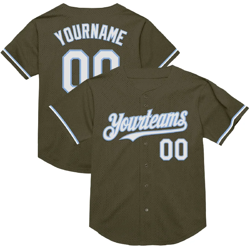 Custom Baseball Jerseys For Summer Leagues-Custom Olive White-Light Blue Mesh Authentic Throwback Salute To Service Baseball Jersey