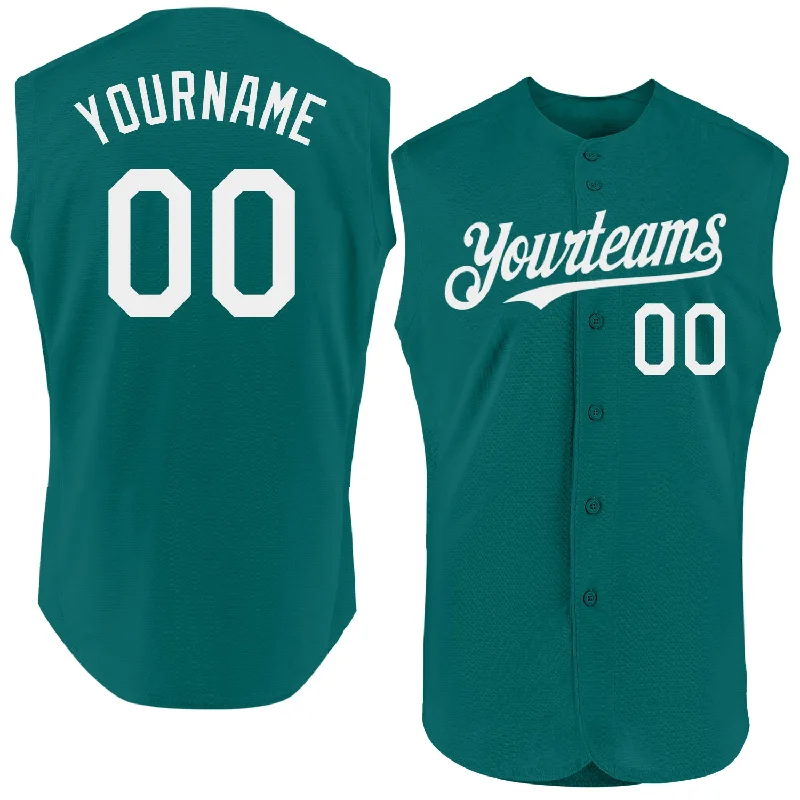 Baseball Jerseys With Custom Colors-Custom Teal White Authentic Sleeveless Baseball Jersey