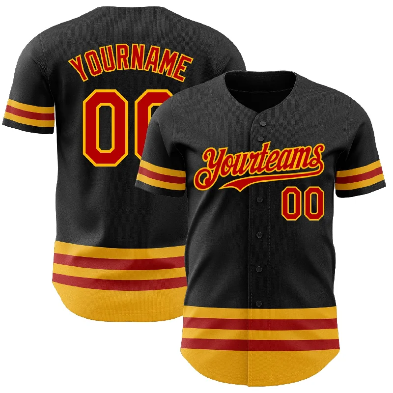 Personalized Baseball Jerseys For Group Custom Orders-Custom Black Red-Gold Line Authentic Baseball Jersey