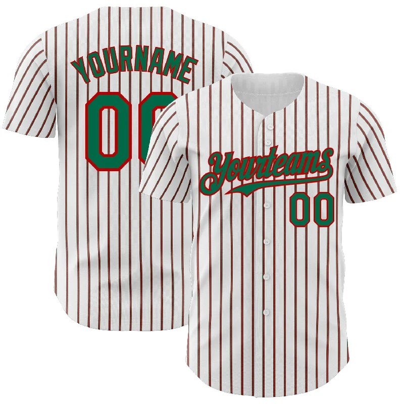 Custom Baseball Jerseys With Graphics & Emblems-Custom White (Kelly Green Red Pinstripe) Kelly Green-Red Authentic Baseball Jersey