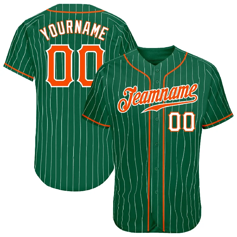 Custom Baseball Jerseys For Youth Teams-Custom Kelly Green White Pinstripe Orange-White Authentic Baseball Jersey