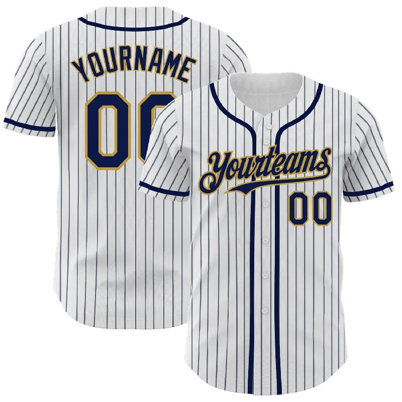 Baseball Jerseys For Tournaments & Leagues-Custom White Navy Pinstripe Old Gold Authentic Baseball Jersey