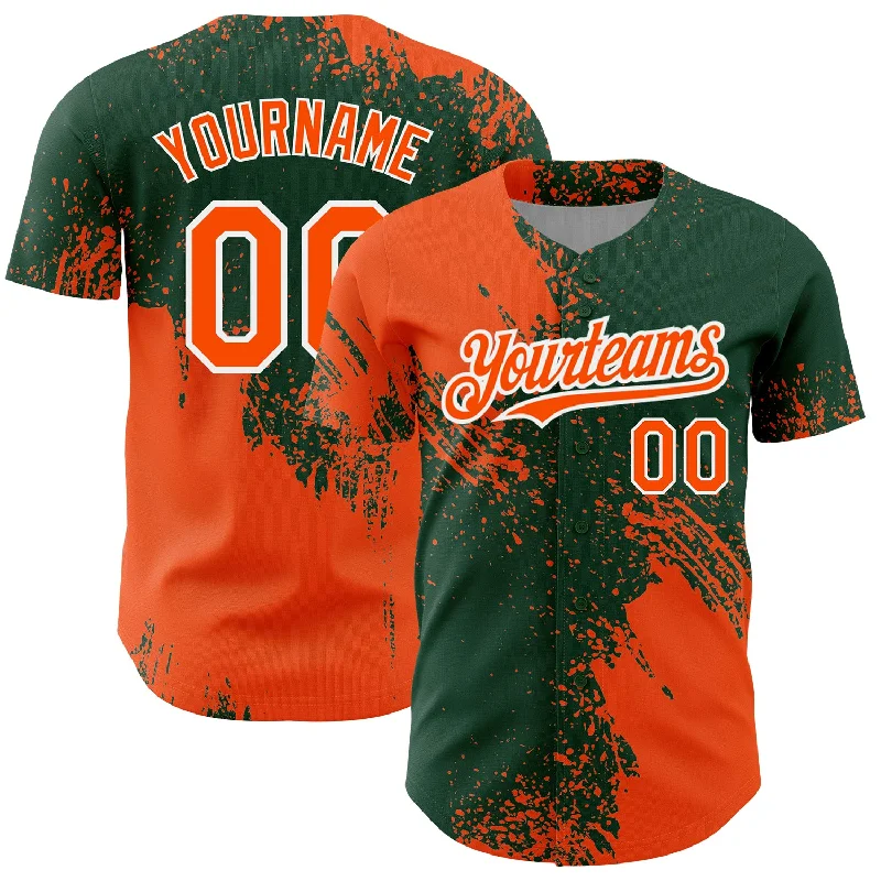 Baseball Jerseys With Custom Patch Designs-Custom Orange Green-White 3D Pattern Design Abstract Brush Stroke Authentic Baseball Jersey