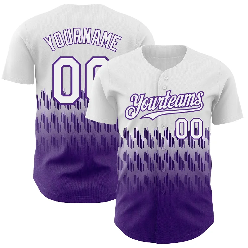 Personalized Baseball Jerseys For Charity-Custom White Purple 3D Pattern Design Lines Authentic Baseball Jersey