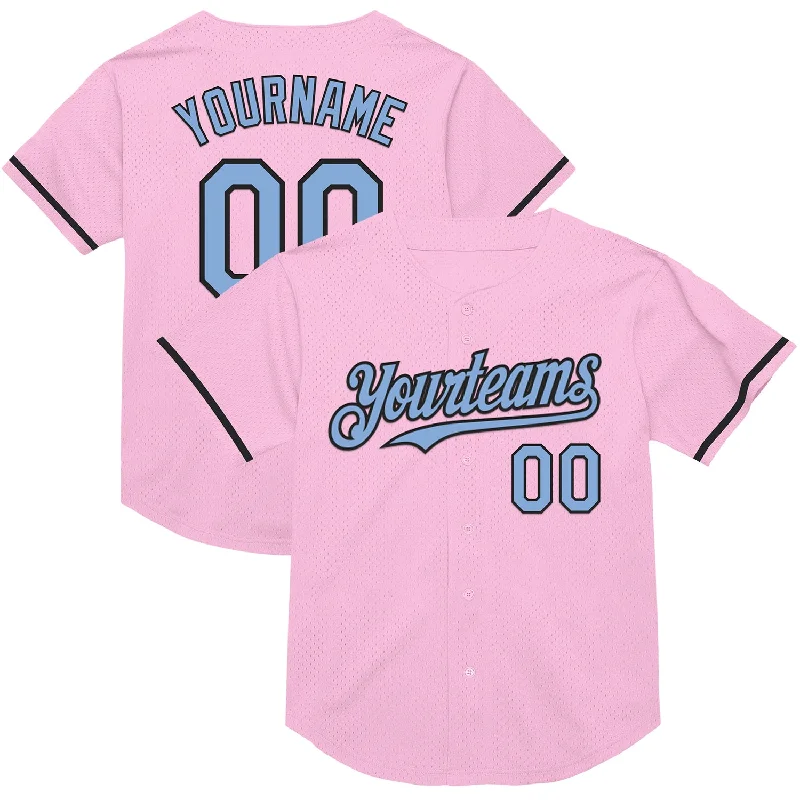 Baseball Jerseys For Charity Fundraisers-Custom Light Pink Light Blue-Black Mesh Authentic Throwback Baseball Jersey