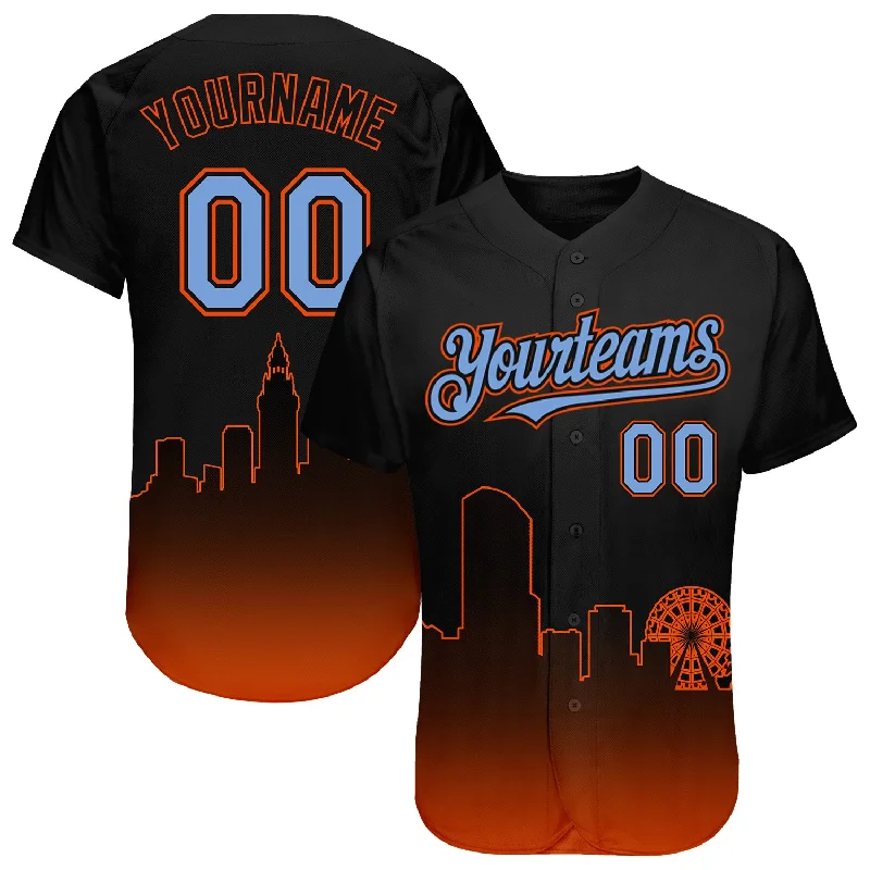 Personalized Baseball Jerseys For College Teams-Custom Black Powder Blue-Orange 3D Miami City Edition Fade Fashion Authentic Baseball Jersey