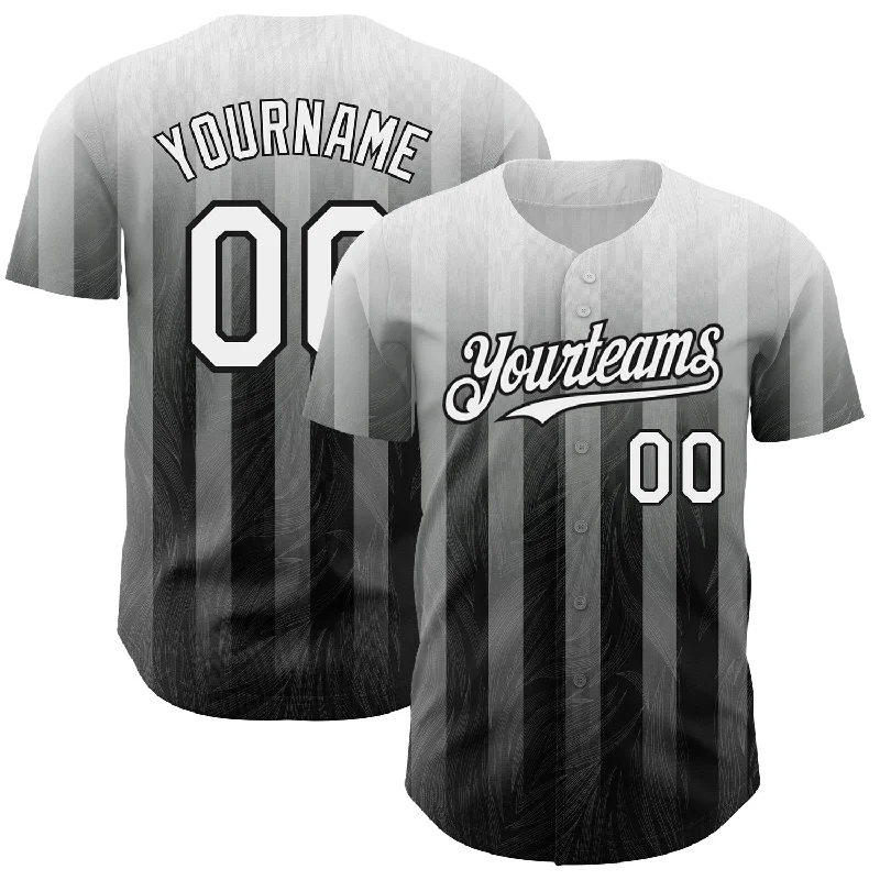 Baseball Jerseys With Custom Branding-Custom Gray White-Black 3D Pattern Design Stripes Authentic Baseball Jersey