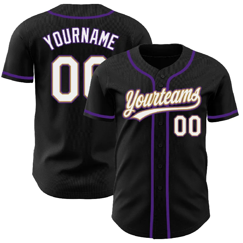 Baseball Jerseys For Tournaments & Leagues-Custom Black White Old Gold-Purple Authentic Baseball Jersey