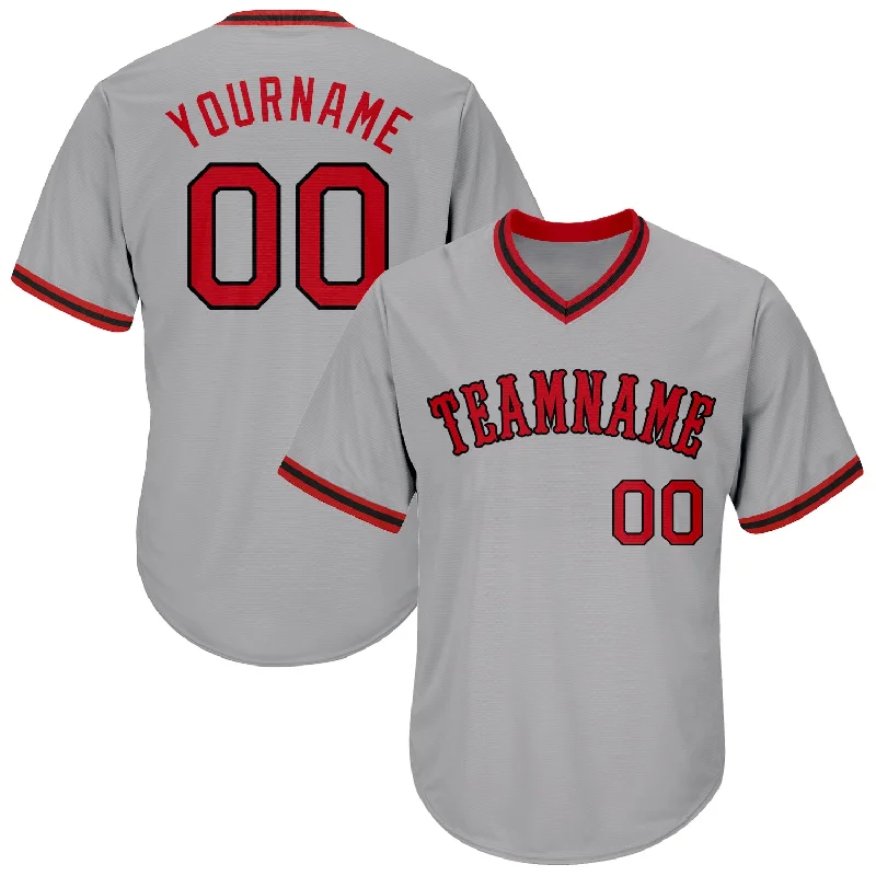 Personalized Baseball Jerseys For Fan Customization-Custom Gray Red-Black Authentic Throwback Rib-Knit Baseball Jersey Shirt