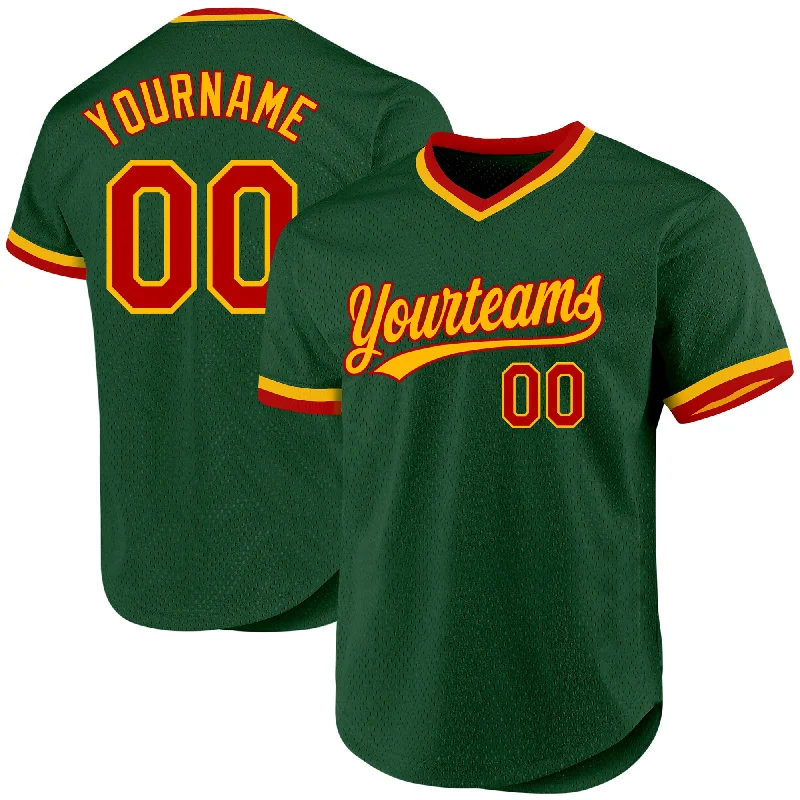 Baseball Jerseys With Custom Logos & Emblems-Custom Green Red-Gold Authentic Throwback Baseball Jersey