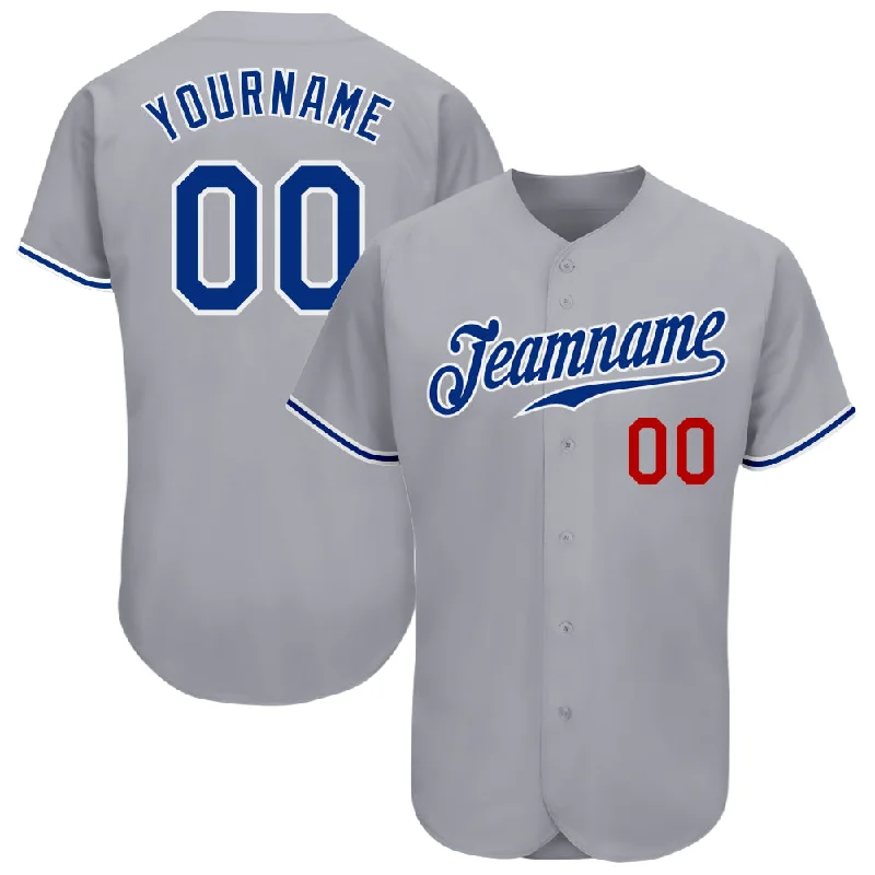 Baseball Jerseys For School Spirit Days-Custom Gray Royal-Red Authentic Baseball Jersey