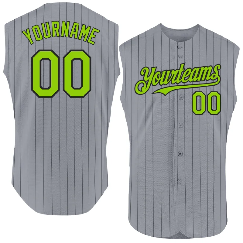 Custom Baseball Jerseys For Team Apparel Orders-Custom Gray Black Pinstripe Neon Green Authentic Sleeveless Baseball Jersey