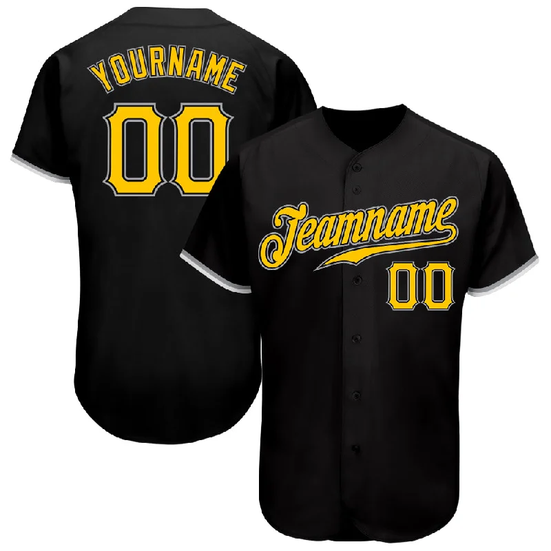 Baseball Jerseys For Corporate Sports Events-Custom Black Gold-Gray Authentic Baseball Jersey