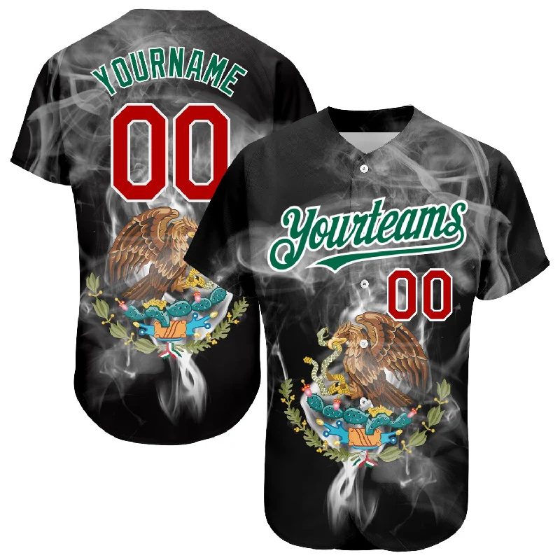 Baseball Jerseys For Sports Fundraisers-Custom Black Red Kelly Green 3D Mexico Authentic Baseball Jersey