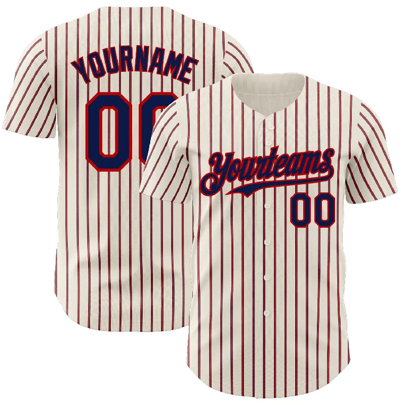 Custom Baseball Jerseys With Player Stats-Custom Cream (Navy Red Pinstripe) Navy-Red Authentic Baseball Jersey