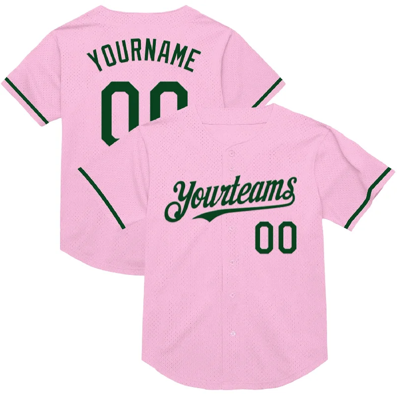 Custom Baseball Jerseys With Custom Fit-Custom Light Pink Green Mesh Authentic Throwback Baseball Jersey