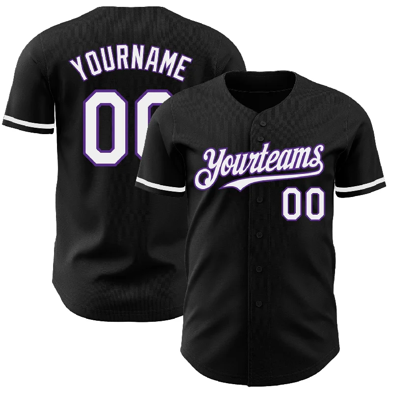 Custom Baseball Jerseys For Official League Apparel-Custom Black White-Purple Authentic Baseball Jersey