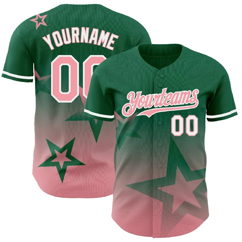 Personalized Baseball Jerseys For Competitive Teams-Custom Kelly Green Medium Pink-White 3D Pattern Design Gradient Style Twinkle Star Authentic Baseball Jersey