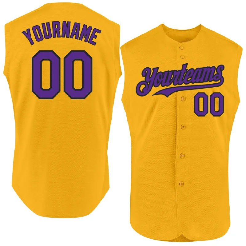 Custom Baseball Jerseys With Player Stats-Custom Gold Purple-Black Authentic Sleeveless Baseball Jersey