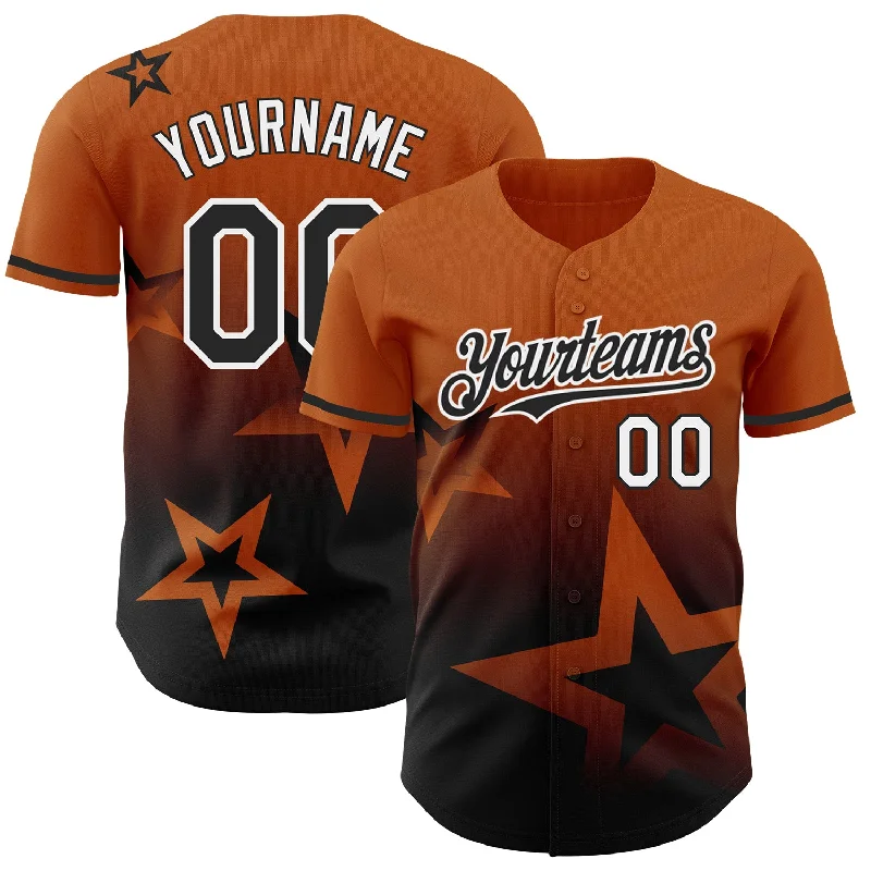 Custom Baseball Jerseys For Limited-Time Offers-Custom Texas Orange Black-White 3D Pattern Design Gradient Style Twinkle Star Authentic Baseball Jersey