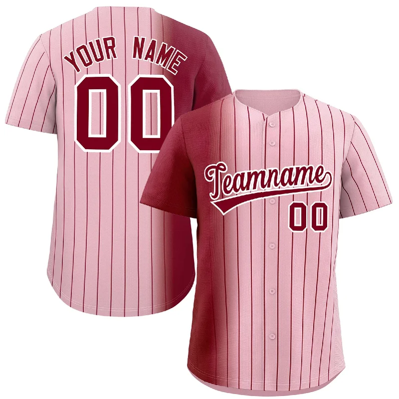 Personalized Baseball Jerseys For Team Photos-Custom Light Pink Crimson Pinstripe Personalized Gradient Authentic Baseball Jersey