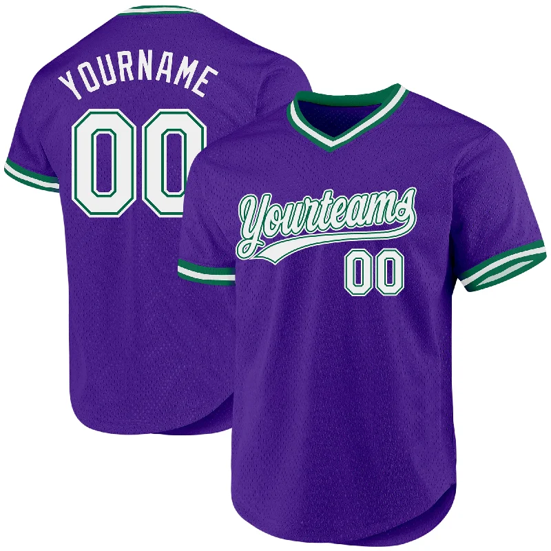 Baseball Jerseys For School Spirit Days-Custom Purple White-Kelly Green Authentic Throwback Baseball Jersey