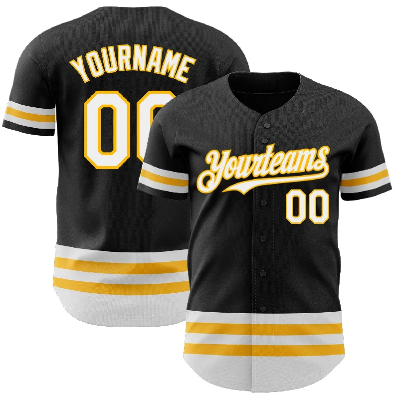 Baseball Jerseys With Custom Designs & Patterns-Custom Black White-Gold Line Authentic Baseball Jersey