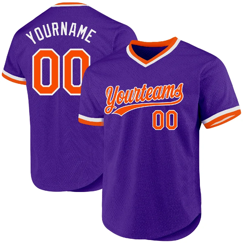 Custom Baseball Jerseys For Group Orders-Custom Purple Orange-White Authentic Throwback Baseball Jersey