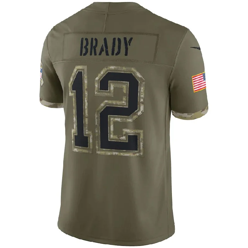 Custom Rugby Jerseys For VIP Events-TB.Buccaneers #12 Tom Brady Olive 2022 Salute To Service Limited Jersey Stitched American Football Jerseys