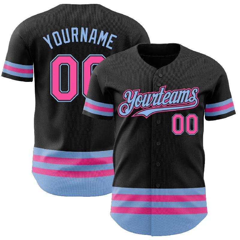 Custom Baseball Jerseys For Youth Competitions-Custom Black Pink-Light Blue Line Authentic Baseball Jersey