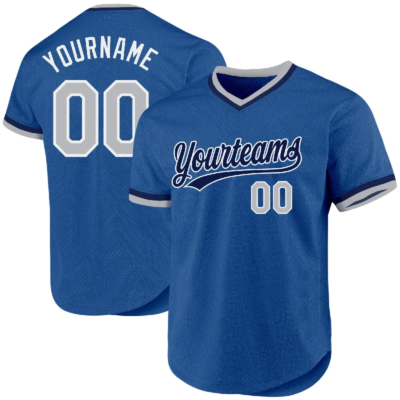 Custom Baseball Jerseys For International Tournaments-Custom Blue Gray Navy-White Authentic Throwback Baseball Jersey