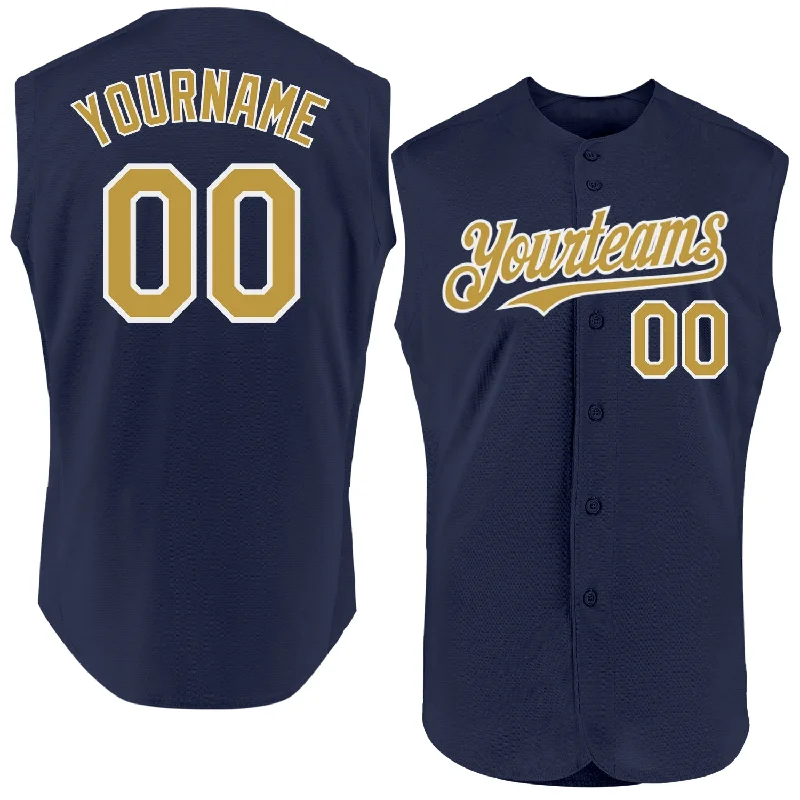 Custom Baseball Jerseys For Award Ceremonies-Custom Navy Old Gold-White Authentic Sleeveless Baseball Jersey