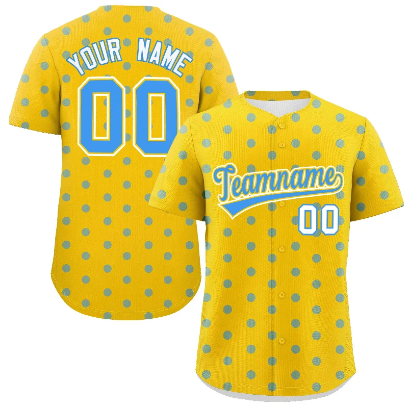 Personalized Baseball Jerseys For Tournaments-Custom Gold Powder Blue Personalized Polka Dot Graffiti Pattern Authentic Baseball Jersey