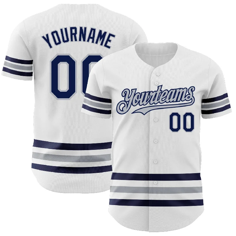 Custom Baseball Jerseys For Sports Camps-Custom White Navy-Gray Line Authentic Baseball Jersey