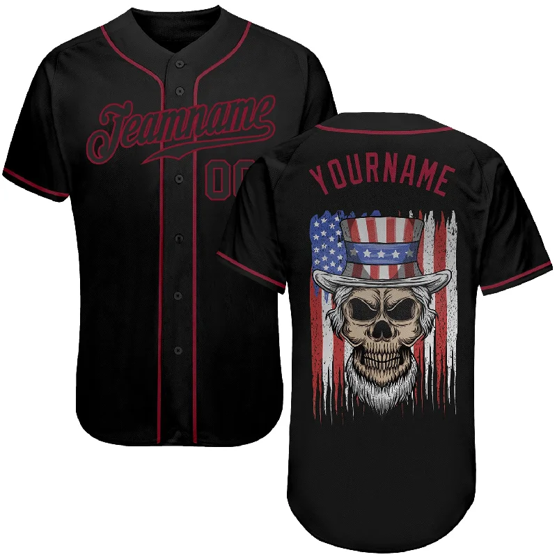 Custom Baseball Jerseys For Group Recognition-Custom 3D Pattern Design Skull Uncle Sam American Flag Authentic Baseball Jersey