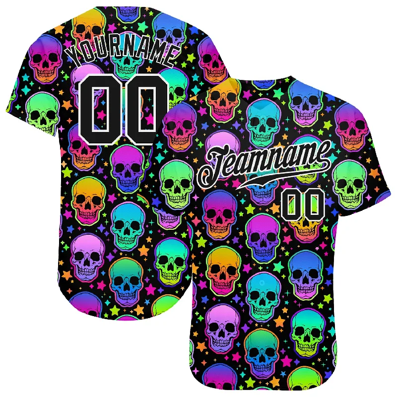 Personalized Baseball Jerseys For School Competitions-Custom 3D Pattern Bright Multicolored Halloween Skulls Authentic Baseball Jersey