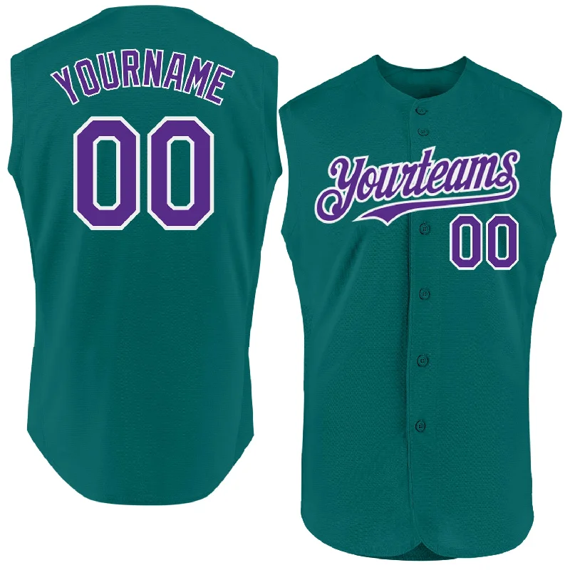 Personalized Baseball Jerseys For Group Orders-Custom Teal Purple-White Authentic Sleeveless Baseball Jersey