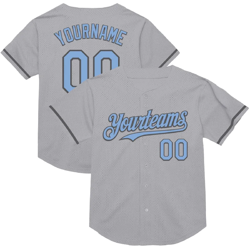 Custom Baseball Jerseys With Embroidered Names-Custom Gray Light Blue-Steel Gray Mesh Authentic Throwback Baseball Jersey