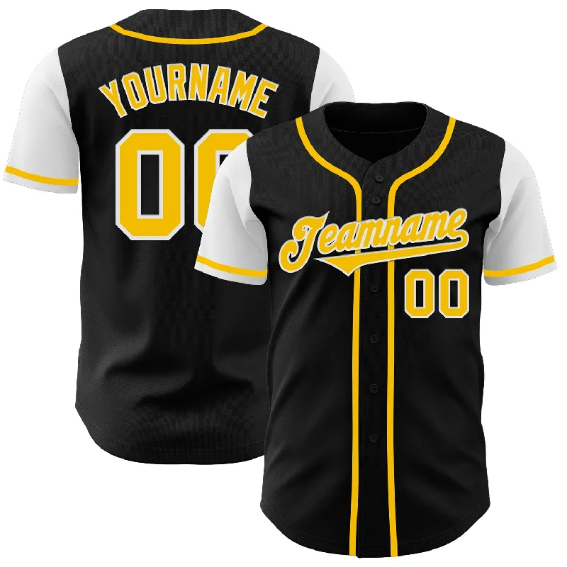 Custom Baseball Jerseys For Competitive Leagues-Custom Black Gold-White Authentic Two Tone Baseball Jersey