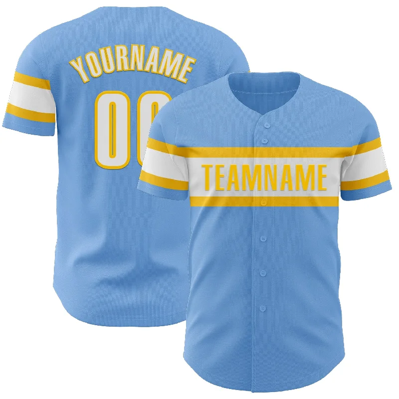 Personalized Baseball Jerseys For Team Photos-Custom Light Blue White-Yellow Authentic Baseball Jersey