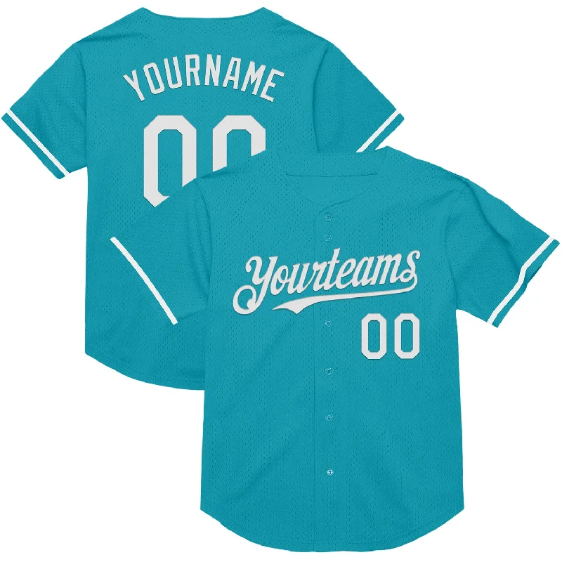 Baseball Jerseys For Fun League Competitions-Custom Teal White Mesh Authentic Throwback Baseball Jersey