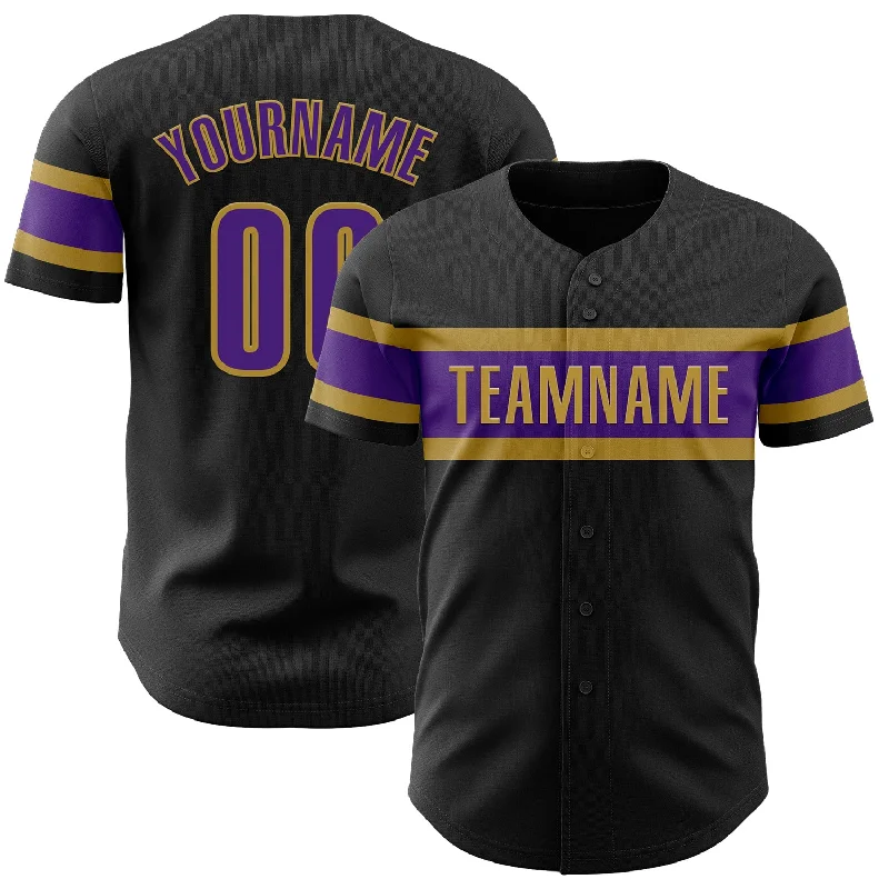 Baseball Jerseys With Custom Logos & Text-Custom Black Purple-Old Gold Authentic Baseball Jersey