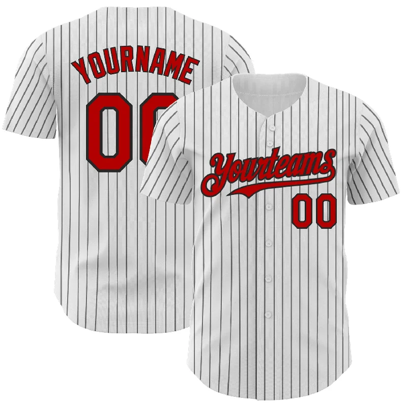 Baseball Jerseys For League Competitions-Custom White Black Pinstripe Red Authentic Baseball Jersey