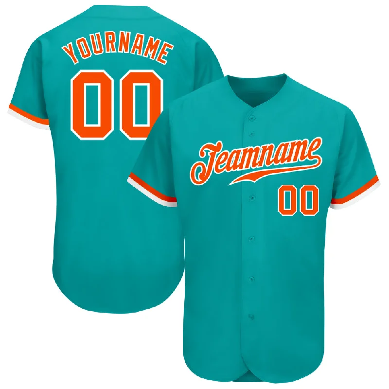 Baseball Jerseys With Custom Logos & Text-Custom Aqua Orange-White Authentic Baseball Jersey