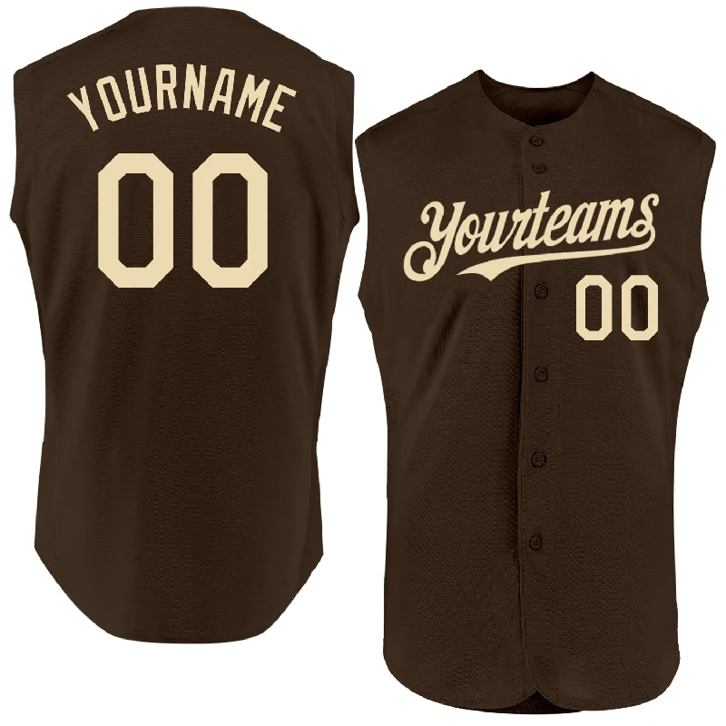 Personalized Baseball Jerseys For Special Recognitions-Custom Brown Cream Authentic Sleeveless Baseball Jersey